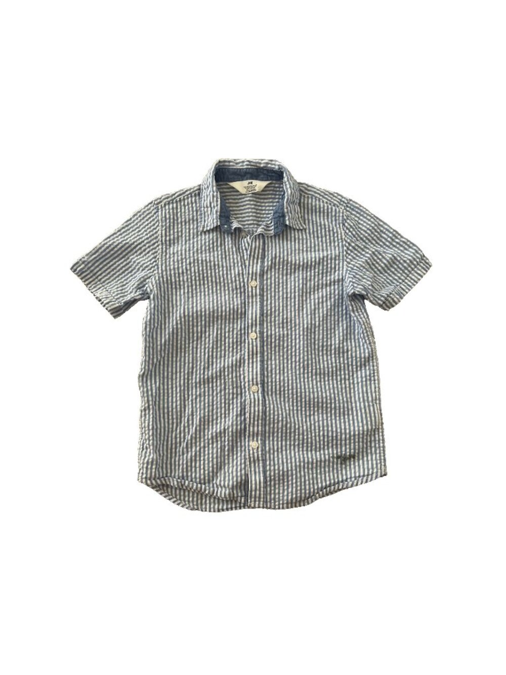H&M Kids Boy's Short Sleeve Button Shirt Blue Stripe ( 9-10 yrs )
